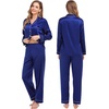 image:imageSWOMOG Couples Matching Pajamas Set Women amp Men Satin Long Sleeve Sleepwear Soft Button Down Pj Set Silk LoungewearNavy Blue