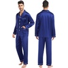 image:imageSWOMOG Couples Matching Pajamas Set Women amp Men Satin Long Sleeve Sleepwear Soft Button Down Pj Set Silk LoungewearNavy Blue