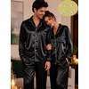 image:imageSWOMOG Couples Pajamas Sets Silk Satin Long Sleeve Sleepwear Button Down Loungewear Pjs Set Classic Pajama SXXLBlack