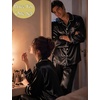 image:imageSWOMOG Couples Pajamas Sets Silk Satin Long Sleeve Sleepwear Button Down Loungewear Pjs Set Classic Pajama SXXLBlack