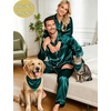 image:imageSWOMOG Couples Pajamas Sets Silk Satin Long Sleeve Sleepwear Button Down Loungewear Pjs Set Classic Pajama SXXLDeep Green