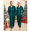 image:imageSWOMOG Couples Pajamas Sets Silk Satin Long Sleeve Sleepwear Button Down Loungewear Pjs Set Classic Pajama SXXLDeep Green