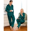 image:imageSWOMOG Couples Pajamas Sets Silk Satin Long Sleeve Sleepwear Button Down Loungewear Pjs Set Classic Pajama SXXLDeep Green