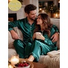 image:imageSWOMOG Couples Pajamas Sets Silk Satin Long Sleeve Sleepwear Button Down Loungewear Pjs Set Classic Pajama SXXLDeep Green