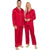 image:imageSWOMOG Couples Pajamas Sets Silk Satin Long Sleeve Sleepwear Button Down Loungewear Pjs Set Classic Pajama SXXLRed