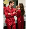 image:imageSWOMOG Couples Pajamas Sets Silk Satin Long Sleeve Sleepwear Button Down Loungewear Pjs Set Classic Pajama SXXLRed