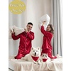 image:imageSWOMOG Couples Pajamas Sets Silk Satin Long Sleeve Sleepwear Button Down Loungewear Pjs Set Classic Pajama SXXLRed