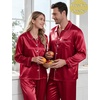 image:imageSWOMOG Couples Pajamas Sets Silk Satin Long Sleeve Sleepwear Button Down Loungewear Pjs Set Classic Pajama SXXLRed