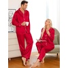 image:imageSWOMOG Couples Pajamas Sets Silk Satin Long Sleeve Sleepwear Button Down Loungewear Pjs Set Classic Pajama SXXLRed