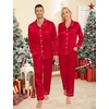 image:imageSWOMOG Couples Pajamas Sets Silk Satin Long Sleeve Sleepwear Button Down Loungewear Pjs Set Classic Pajama SXXLRed