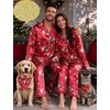 image:imageSWOMOG Couples Pajamas Sets Silk Satin Long Sleeve Sleepwear Button Down Loungewear Pjs Set Classic Pajama SXXLRed Christmas
