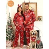 image:imageSWOMOG Couples Pajamas Sets Silk Satin Long Sleeve Sleepwear Button Down Loungewear Pjs Set Classic Pajama SXXLRed Christmas
