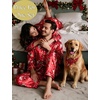 image:imageSWOMOG Couples Pajamas Sets Silk Satin Long Sleeve Sleepwear Button Down Loungewear Pjs Set Classic Pajama SXXLRed Christmas