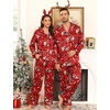 image:imageSWOMOG Couples Pajamas Sets Silk Satin Long Sleeve Sleepwear Button Down Loungewear Pjs Set Classic Pajama SXXLRed Christmas