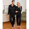 image:imageSWOMOG Family Christmas Pajamas Matching Sets Silk Family Pajamas Long Sleeve Button Down Pj SetBlack