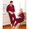 image:imageSWOMOG Family Christmas Pajamas Matching Sets Silk Family Pajamas Long Sleeve Button Down Pj SetDeep Wine Red