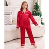 image:imageSWOMOG Family Christmas Pajamas Matching Sets Silk Family Pajamas Long Sleeve Button Down Pj SetRed