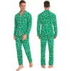 image:imageSWOMOG Family Christmas Pajamas Set Long Sleeve Sleepwear Sets Button Down Loungewear Set Party Holiday Pjs SetsGreen With Santa Claus