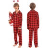 image:imageSWOMOG Family Christmas Pajamas Set Long Sleeve Sleepwear Sets Button Down Loungewear Set Party Holiday Pjs SetsRed With Black Grid