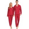 image:imageSWOMOG Family Christmas Pajamas Set Long Sleeve Sleepwear Sets Button Down Loungewear Set Party Holiday Pjs SetsWine Red Stripes