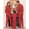 image:imageSWOMOG Family Christmas Pajamas Set Party Holiday Sleepwear Long Sleeve ButtonDown Loungewear SetWine Red Stripe
