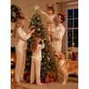 image:imageSWOMOG Family Matching Button Down Pajamas Pjs Silk Satin Long Sleeve Shirt Long Pants Set Sleepwear 2 Pcs Outfits LoungewearChampagne