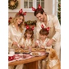 image:imageSWOMOG Family Matching Button Down Pajamas Pjs Silk Satin Long Sleeve Shirt Long Pants Set Sleepwear 2 Pcs Outfits LoungewearChampagne