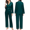 image:imageSWOMOG Family Matching Button Down Pajamas Pjs Silk Satin Long Sleeve Shirt Long Pants Set Sleepwear 2 Pcs Outfits LoungewearDark Green