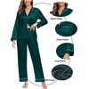 image:imageSWOMOG Family Matching Button Down Pajamas Pjs Silk Satin Long Sleeve Shirt Long Pants Set Sleepwear 2 Pcs Outfits LoungewearDark Green