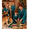 image:imageSWOMOG Family Matching Button Down Pajamas Pjs Silk Satin Long Sleeve Shirt Long Pants Set Sleepwear 2 Pcs Outfits LoungewearGreen
