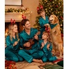 image:imageSWOMOG Family Matching Button Down Pajamas Pjs Silk Satin Long Sleeve Shirt Long Pants Set Sleepwear 2 Pcs Outfits LoungewearGreen