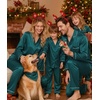 image:imageSWOMOG Family Matching Button Down Pajamas Pjs Silk Satin Long Sleeve Shirt Long Pants Set Sleepwear 2 Pcs Outfits LoungewearGreen