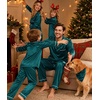 image:imageSWOMOG Family Matching Button Down Pajamas Pjs Silk Satin Long Sleeve Shirt Long Pants Set Sleepwear 2 Pcs Outfits LoungewearGreen