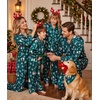 image:imageSWOMOG Family Matching Button Down Pajamas Pjs Silk Satin Long Sleeve Shirt Long Pants Set Sleepwear 2 Pcs Outfits LoungewearGreen Snowman