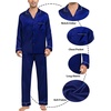 image:imageSWOMOG Family Matching Button Down Pajamas Pjs Silk Satin Long Sleeve Shirt Long Pants Set Sleepwear 2 Pcs Outfits LoungewearNavy Blue