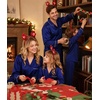 image:imageSWOMOG Family Matching Button Down Pajamas Pjs Silk Satin Long Sleeve Shirt Long Pants Set Sleepwear 2 Pcs Outfits LoungewearNavy Blue