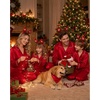 image:imageSWOMOG Family Matching Button Down Pajamas Pjs Silk Satin Long Sleeve Shirt Long Pants Set Sleepwear 2 Pcs Outfits LoungewearRed