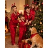 image:imageSWOMOG Family Matching Button Down Pajamas Pjs Silk Satin Long Sleeve Shirt Long Pants Set Sleepwear 2 Pcs Outfits LoungewearRed