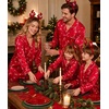image:imageSWOMOG Family Matching Button Down Pajamas Pjs Silk Satin Long Sleeve Shirt Long Pants Set Sleepwear 2 Pcs Outfits LoungewearRed Candy Cane