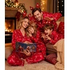 image:imageSWOMOG Family Matching Button Down Pajamas Pjs Silk Satin Long Sleeve Shirt Long Pants Set Sleepwear 2 Pcs Outfits LoungewearRed Candy Cane