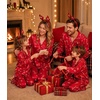 image:imageSWOMOG Family Matching Button Down Pajamas Pjs Silk Satin Long Sleeve Shirt Long Pants Set Sleepwear 2 Pcs Outfits LoungewearRed Candy Cane