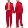 image:imageSWOMOG Family Matching Button Down Pajamas Pjs Silk Satin Long Sleeve Shirt Long Pants Set Sleepwear 2 Pcs Outfits LoungewearReda