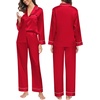 image:imageSWOMOG Family Matching Button Down Pajamas Pjs Silk Satin Long Sleeve Shirt Long Pants Set Sleepwear 2 Pcs Outfits LoungewearReda