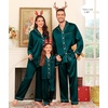 image:imageSWOMOG Family Matching Pajama Set Silky Satin Pajamas Long Sleeve Sleepwear Button Down Loungewear 2 Pcs Pj SetDeep Green 130Age for 89Y