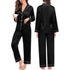 image:imageSWOMOG Family Matching Pajamas Set Christmas Pajamas Long Sleeve Button Down Pj Set 2Pcs Festival Party SleepwearBlack
