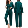 image:imageSWOMOG Family Matching Pajamas Set Christmas Pajamas Long Sleeve Button Down Pj Set 2Pcs Festival Party SleepwearDeep Green