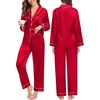 image:imageSWOMOG Family Matching Pajamas Set Christmas Pajamas Long Sleeve Button Down Pj Set 2Pcs Festival Party SleepwearRed