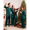 image:imageSWOMOG Family Matching Pajamas Set Satin Long Sleeve Button Down 2 PCS Pjs Pajama Top amp Pants Holiday Sleepwear SetDeep Green