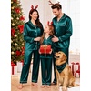 image:imageSWOMOG Family Matching Pajamas Set Satin Long Sleeve Button Down 2 PCS Pjs Pajama Top amp Pants Holiday Sleepwear SetDeep Green