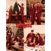 image:imageSWOMOG Family Matching Pajamas Set Satin Long Sleeve Button Down 2 PCS Pjs Pajama Top amp Pants Holiday Sleepwear SetRed With Black Grid